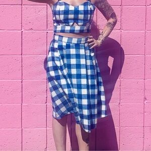 Jealous Tomato Blue & White Checked Gingham Skirt Set with Crop Bustier
